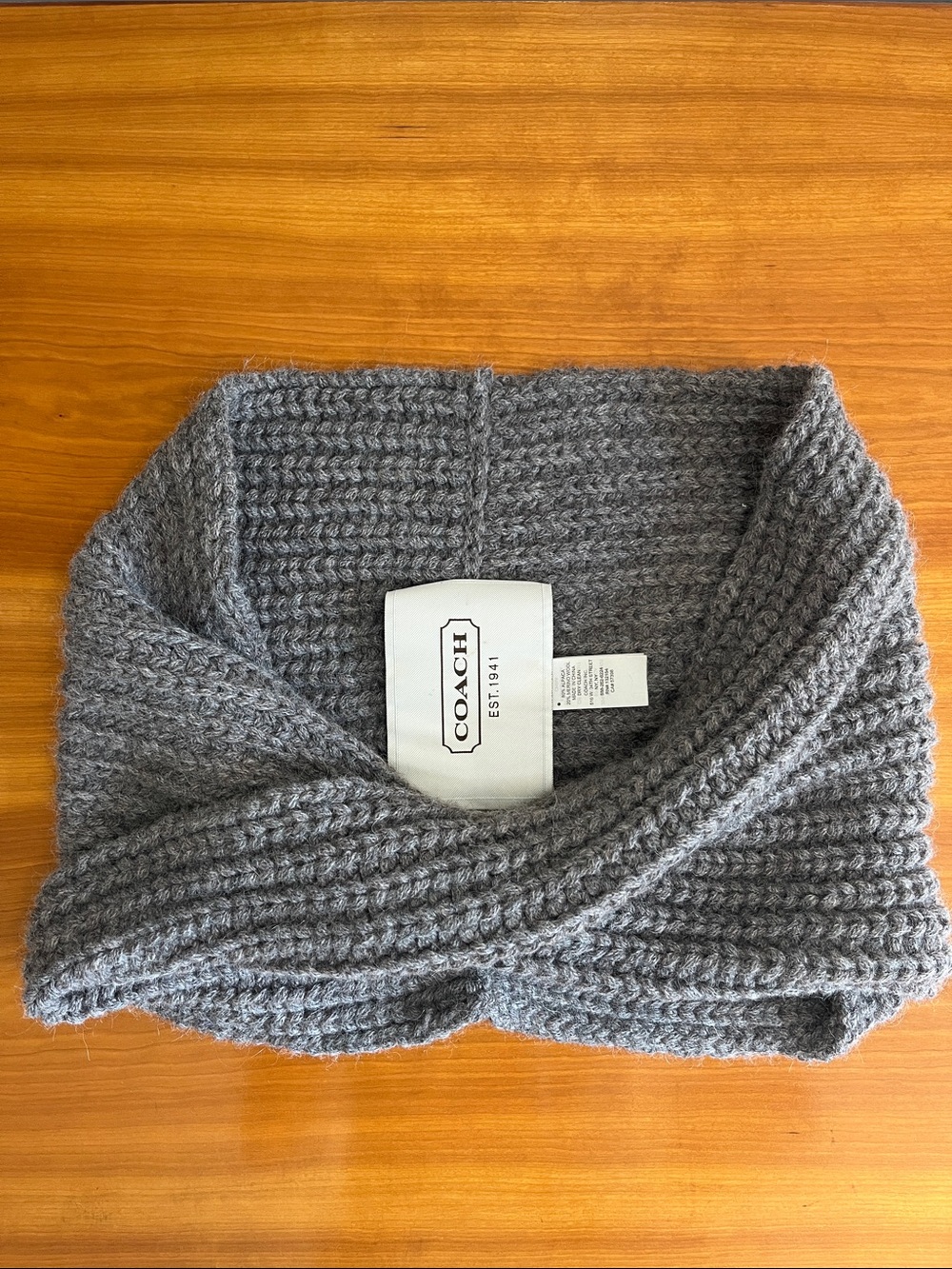 COACH Gray Knit Cowl Neck Infinity Scarf Alpaca and Merino Wool